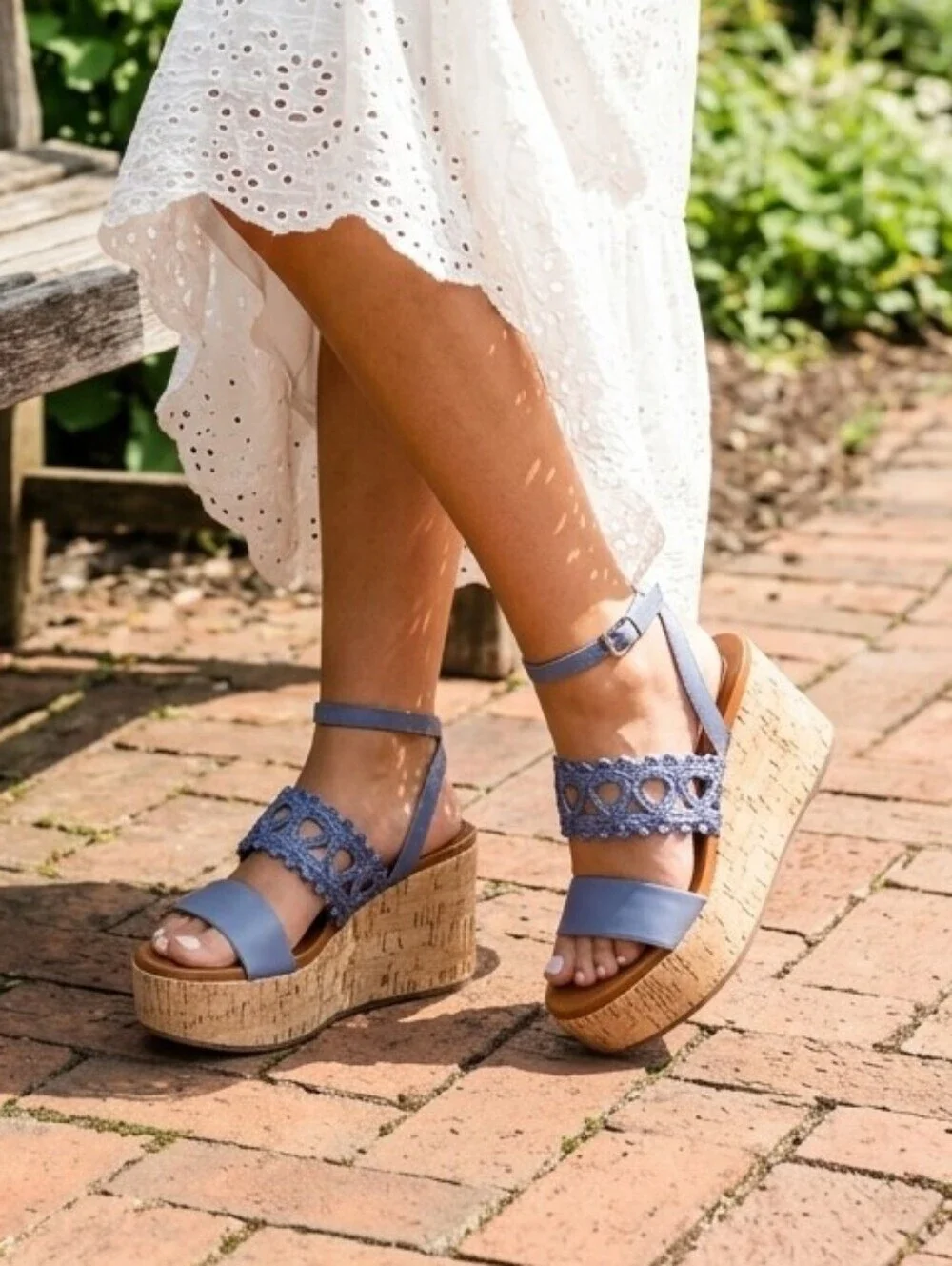 Jessica Simpson Callri Cork Platform Wedge Sandals Ash Blue NWT 7.5M Boho Chic